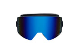 Ski goggle with blue lens and frameless black design