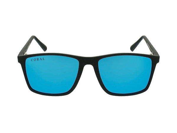 Black sunglasses blue polarized lenses